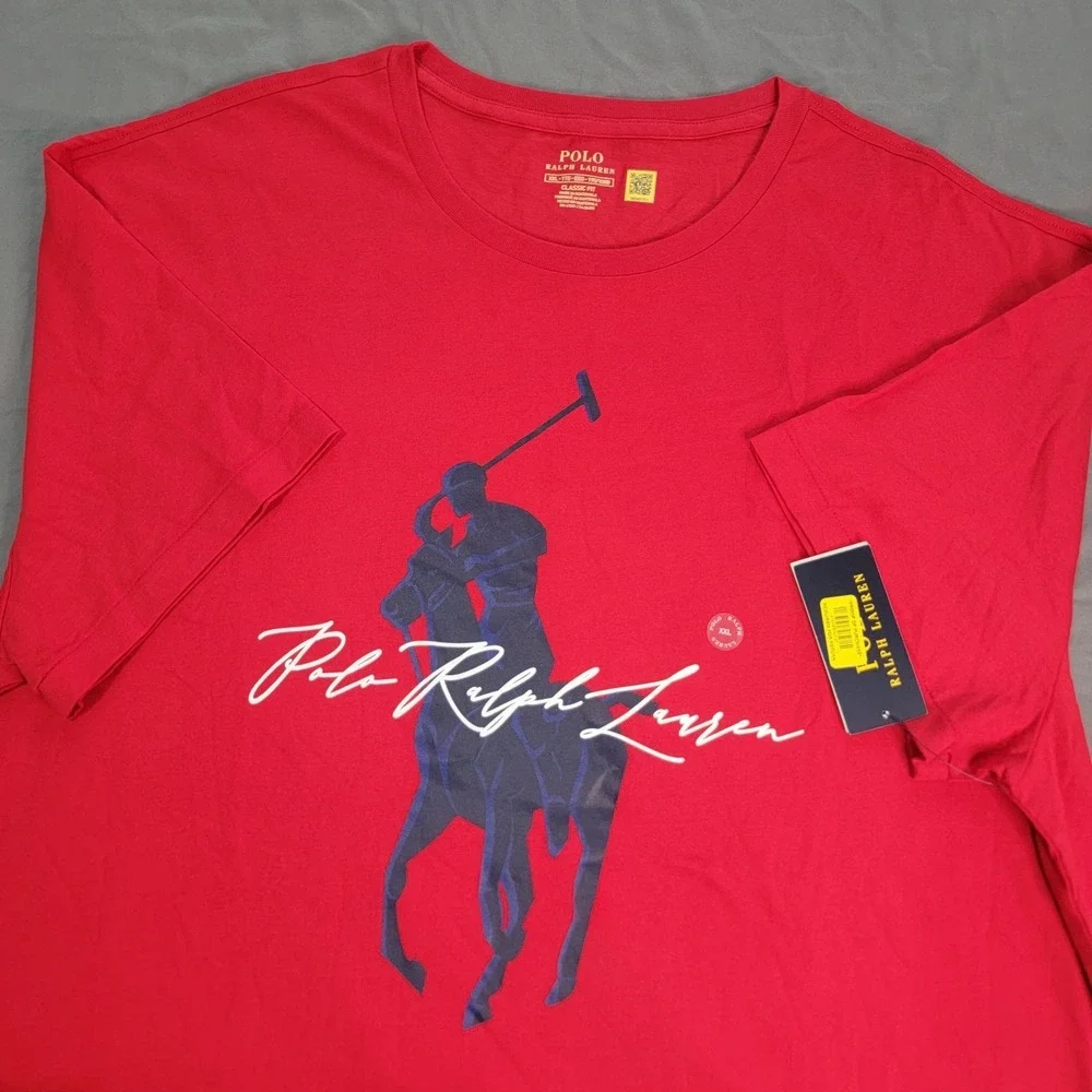 New Polo Ralph Lauren T-Shirt Men's 2XL Short Sleeve Red Big Pony Spellout NWT
